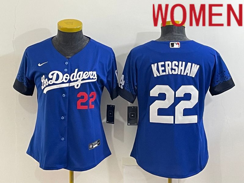 Women Los Angeles Dodgers #22 Kershaw Blue City Edition Nike 2022 MLB Jersey